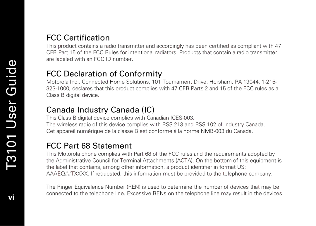 Motorola T3101 manual FCC Certification 