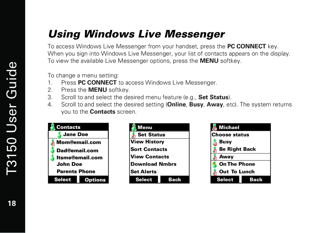 Motorola T3150 manual User Guide, Using Windows Live Messenger 