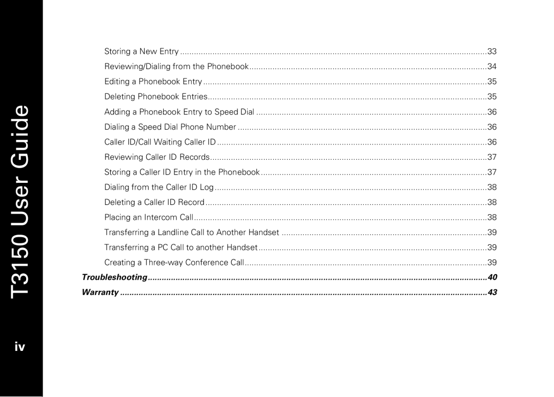 Motorola T3150 manual Troubleshooting Warranty 