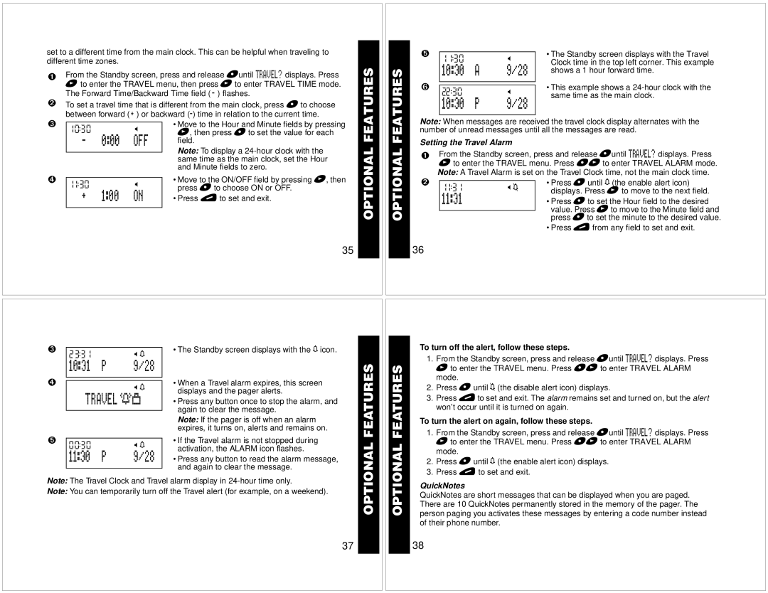 Motorola T340 manual Features, Travel 