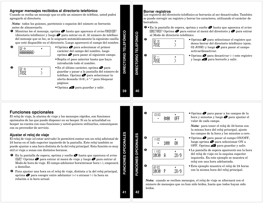 Motorola T340 manual Jose, 000 OFF, 100, Directorio Telefónico 