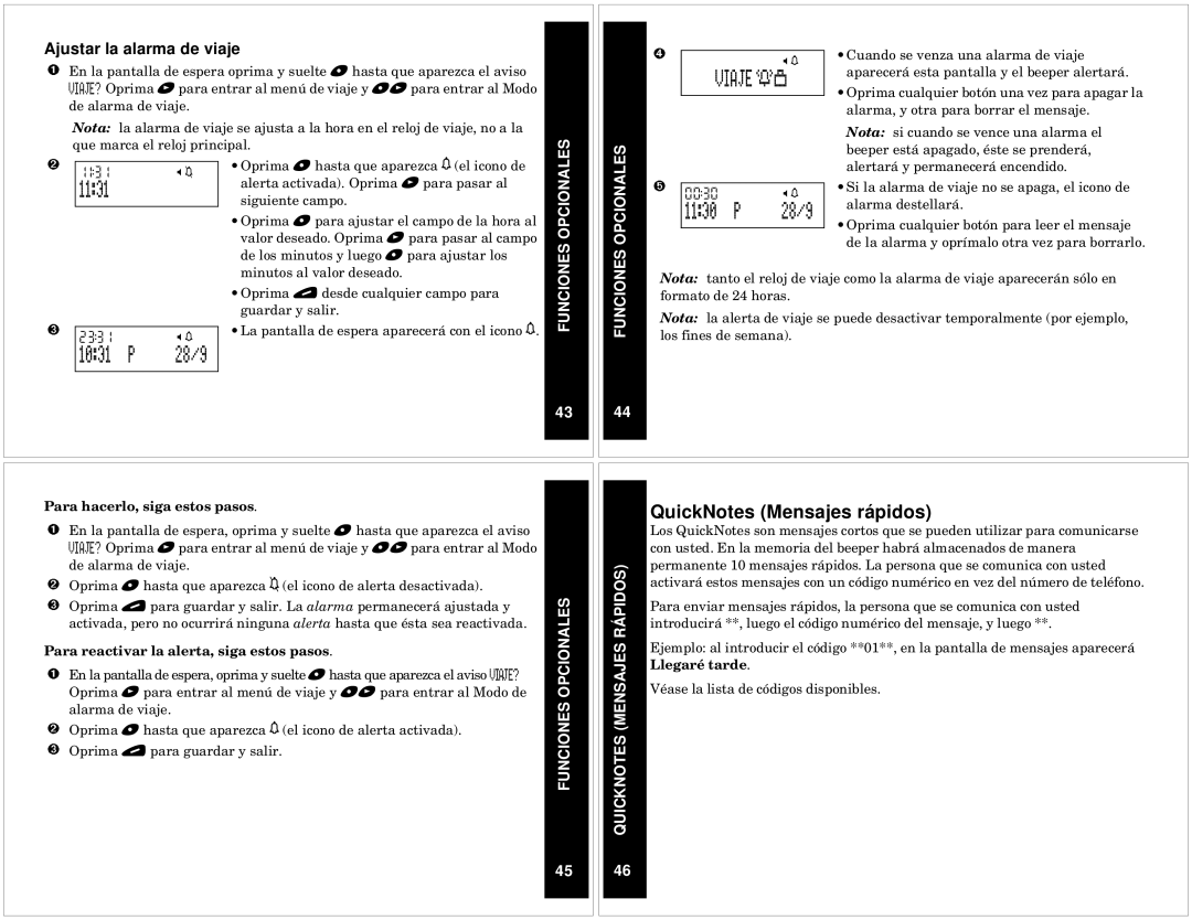 Motorola T340 manual QuickNotes Mensajes rápidos, 1131, 1031 P 28/9, Viaje, 1130 P 28/9 