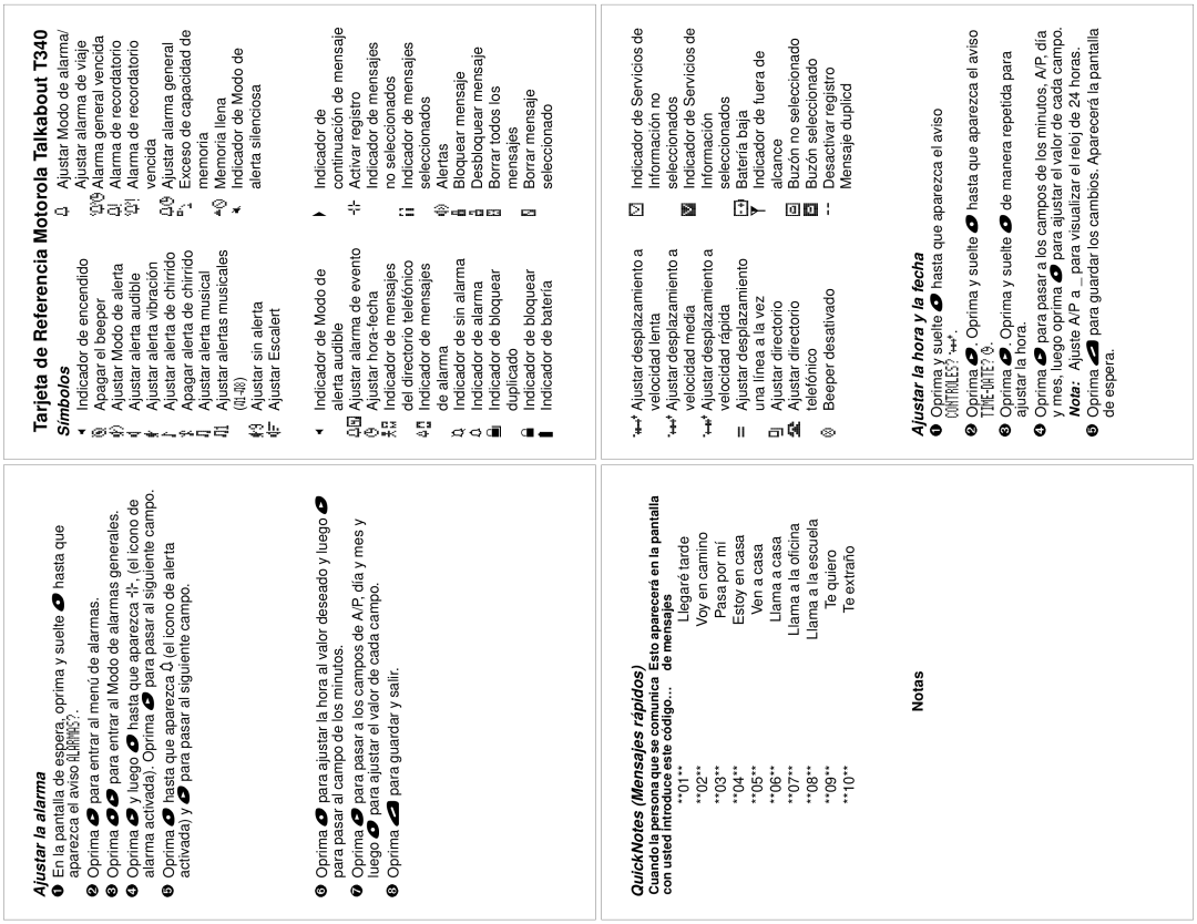Motorola manual Tarjeta de Referencia Motorola Talkabout T340, Símbolos 