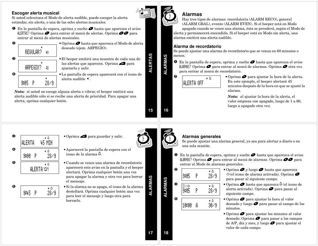 Motorola T340 manual Alarmas, Arpegio? T, Alerta 