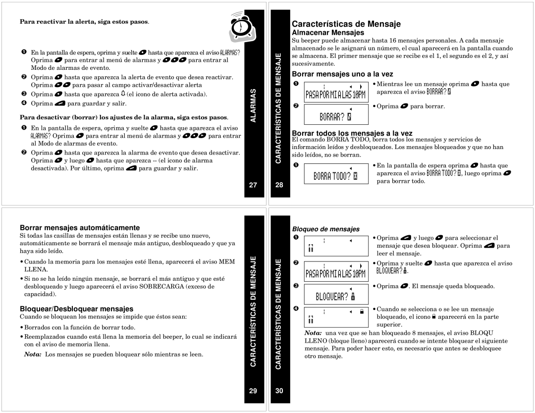 Motorola T340 manual Características de Mensaje, Borrar? @, Borra TODO? g, $§ § §, Pasa POR MI a LAS 10PM 