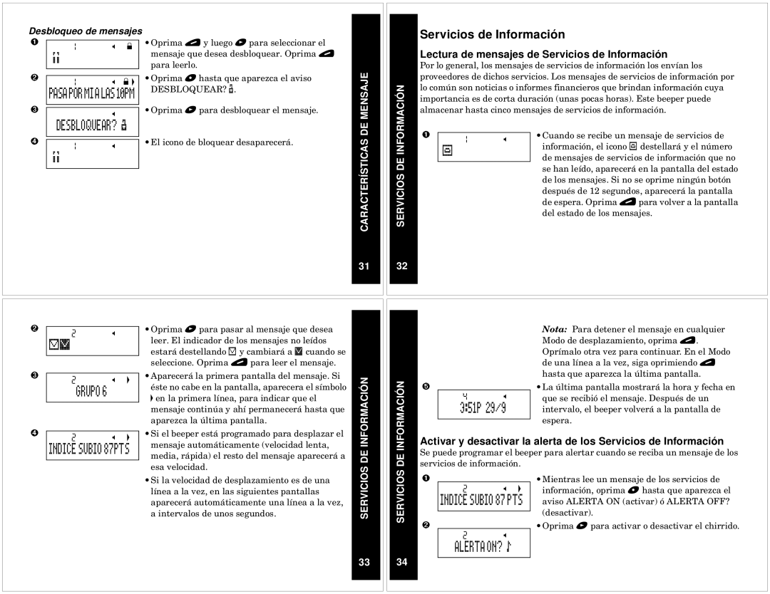 Motorola T340 manual Servicios de Información, Grupo Indice Subio 87PTS, 351P 29/9, Indice Subio 87 PTS 