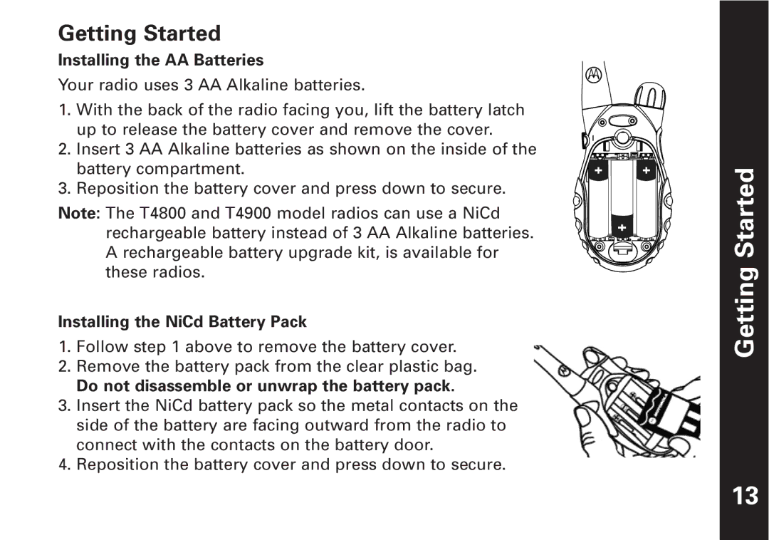 Motorola T4800, T4900 manual Getting Started 