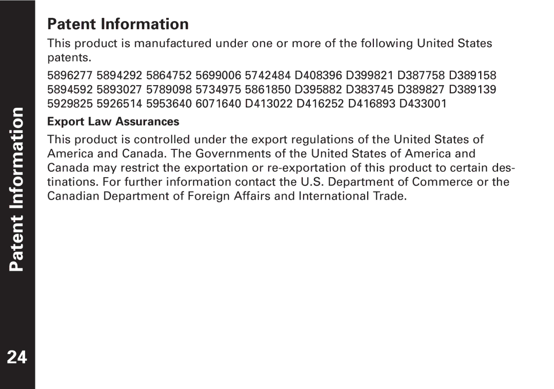 Motorola T4900, T4800 manual Patent Information 