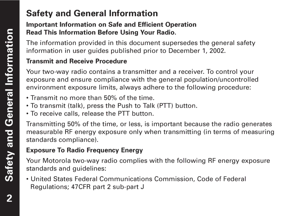 Motorola T4900, T4800 manual Safety and General Information 