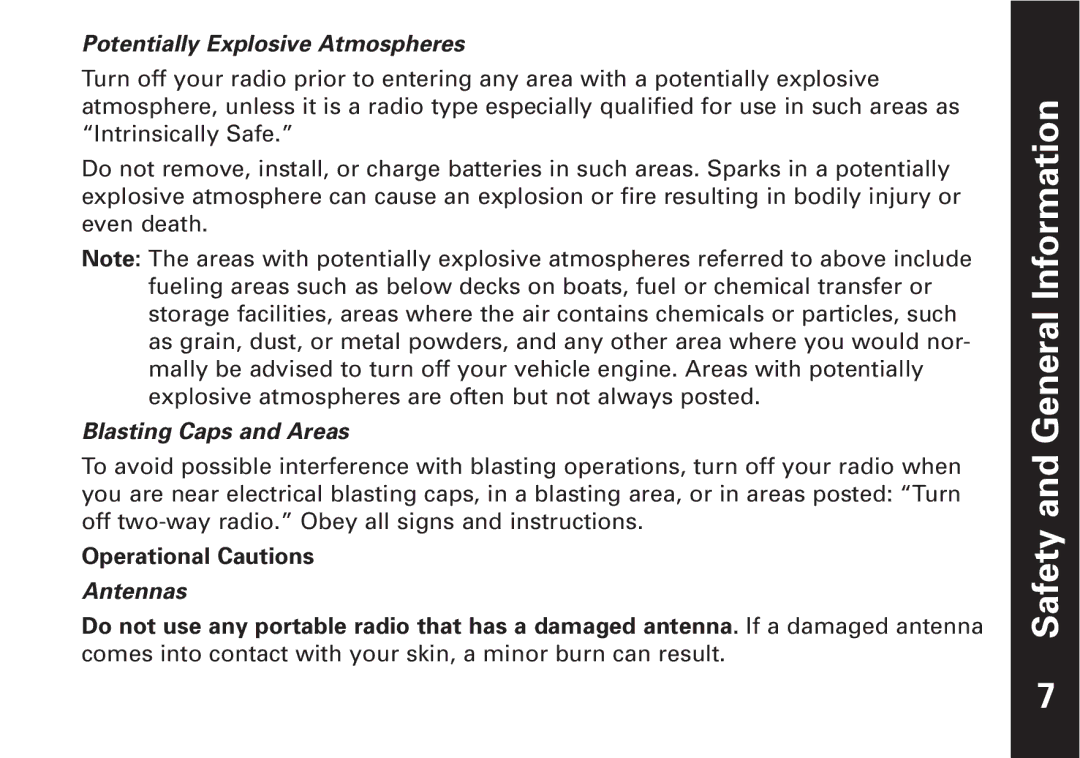 Motorola T4800, T4900 manual Potentially Explosive Atmospheres, Blasting Caps and Areas, Antennas 