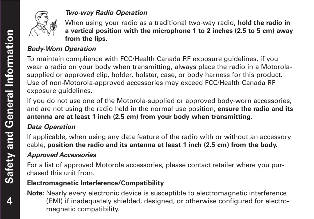 Motorola T5509KEM-PK10668 manual Two-way Radio Operation, Electromagnetic Interference/Compatibility 