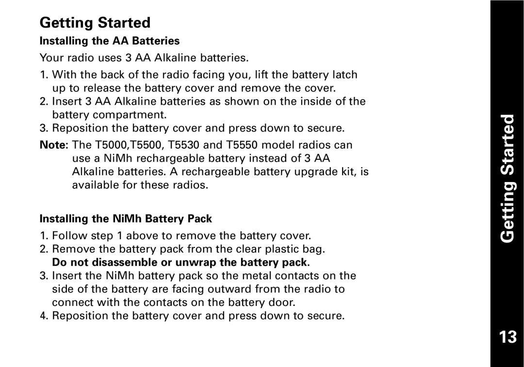 Motorola T5530, T5550 manual Getting Started 