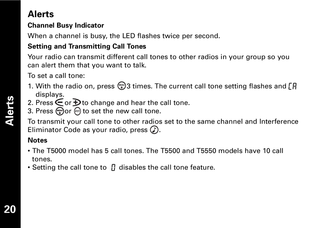 Motorola T5530, T5550 manual Alerts 