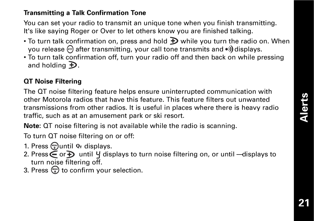 Motorola T5530, T5550 manual Alerts 