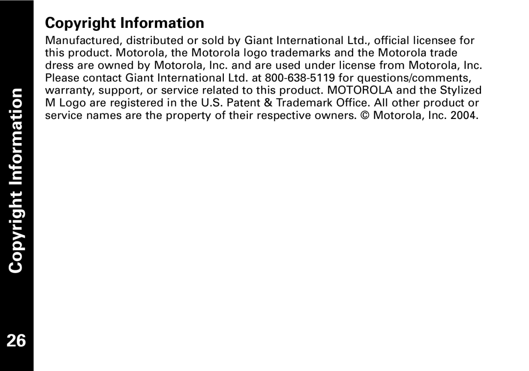 Motorola T5530, T5550 manual Copyright Information 