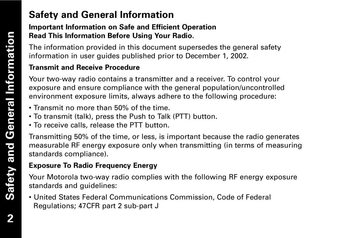 Motorola T5530, T5550 manual Safety and General Information 