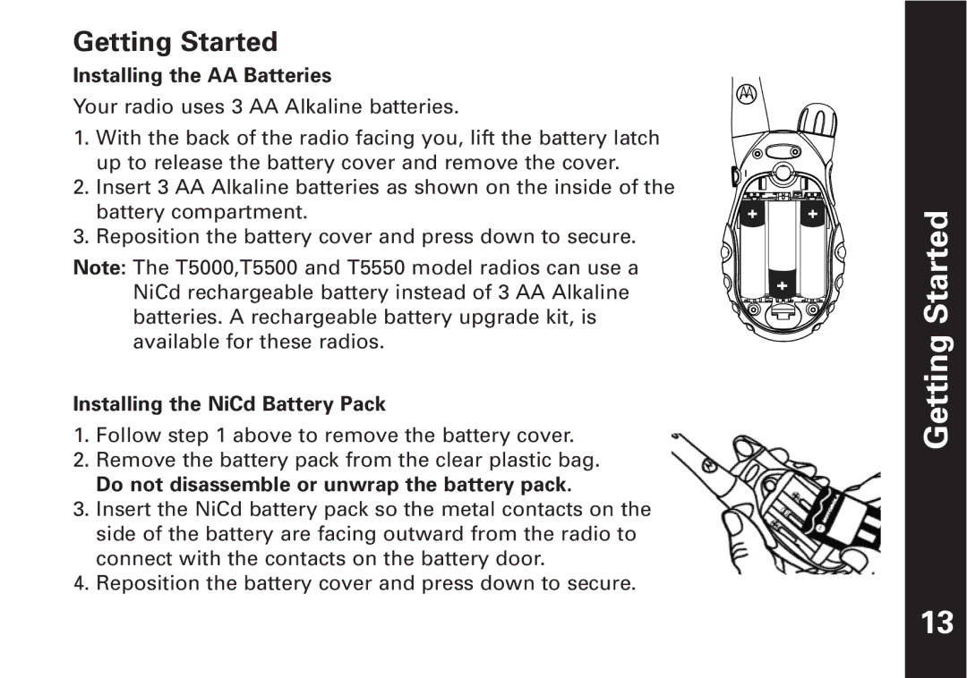 Motorola T5550, T5500 manual Getting Started 