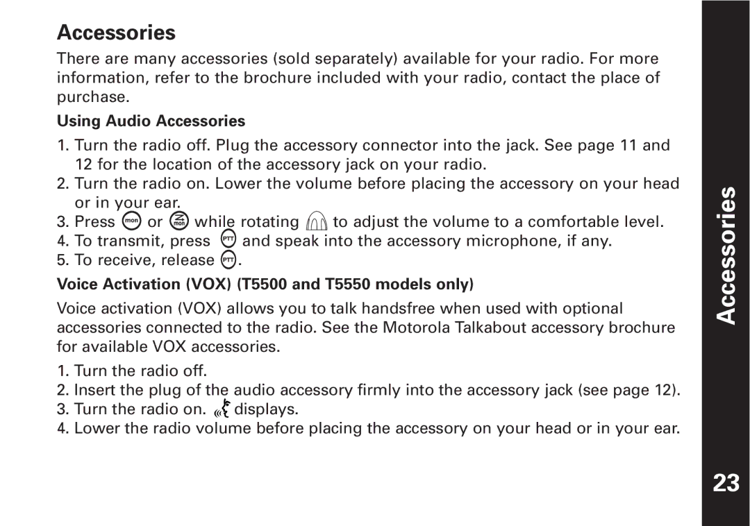 Motorola T5550, T5500 manual Accessories 