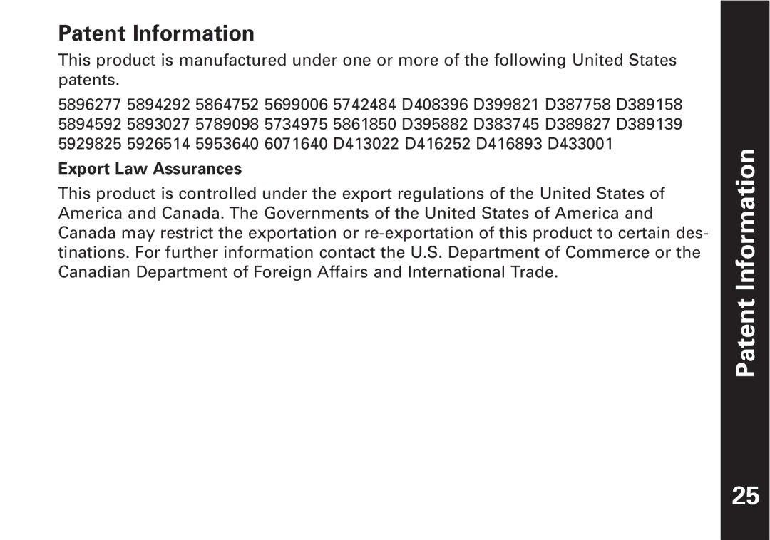 Motorola T5550, T5500 manual Patent Information 