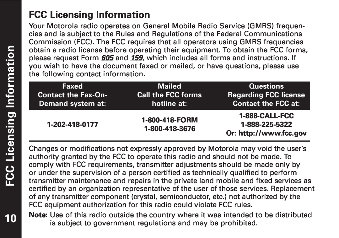Motorola T5500, T5550 manual FCC Licensing Information 