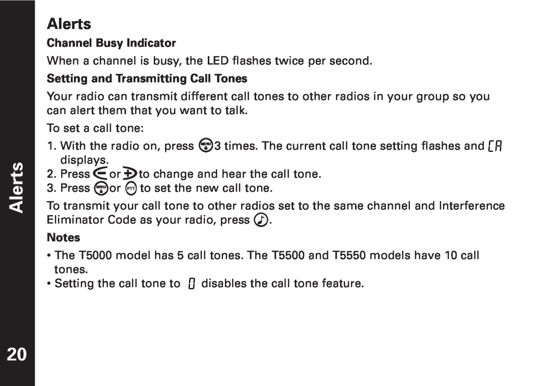 Motorola T5500, T5550 manual Alerts 