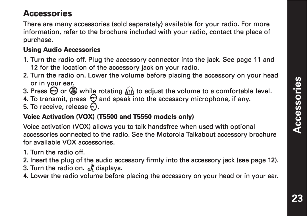 Motorola T5550, T5500 manual Accessories 