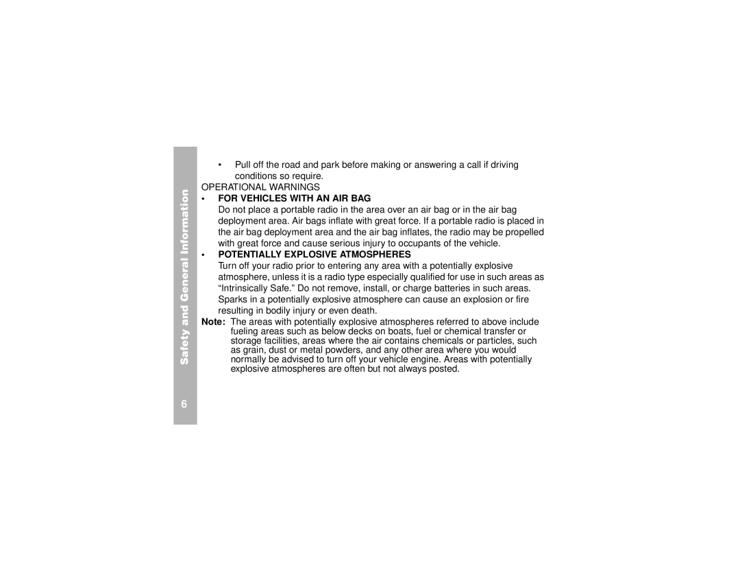 Motorola T5800, T5820 manual For Vehicles with AN AIR BAG, Potentially Explosive Atmospheres 