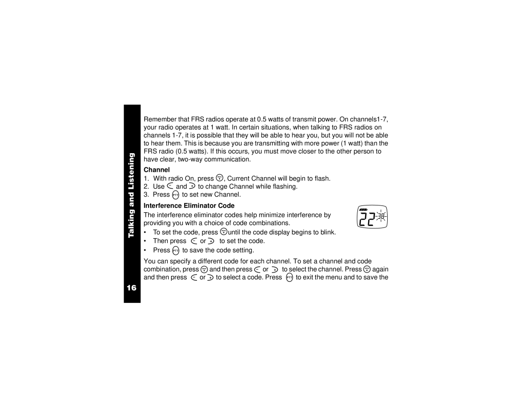 Motorola T5800, T5820 manual Channel, Interference Eliminator Code 