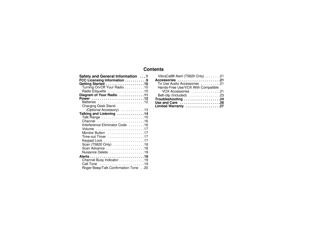 Motorola T5800, T5820 manual Contents 