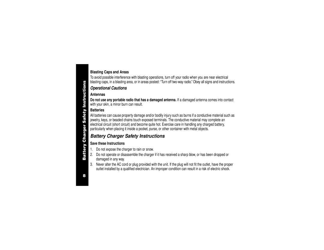 Motorola T5950, T5900, T5920 manual Battery Charger Safety Instructions 