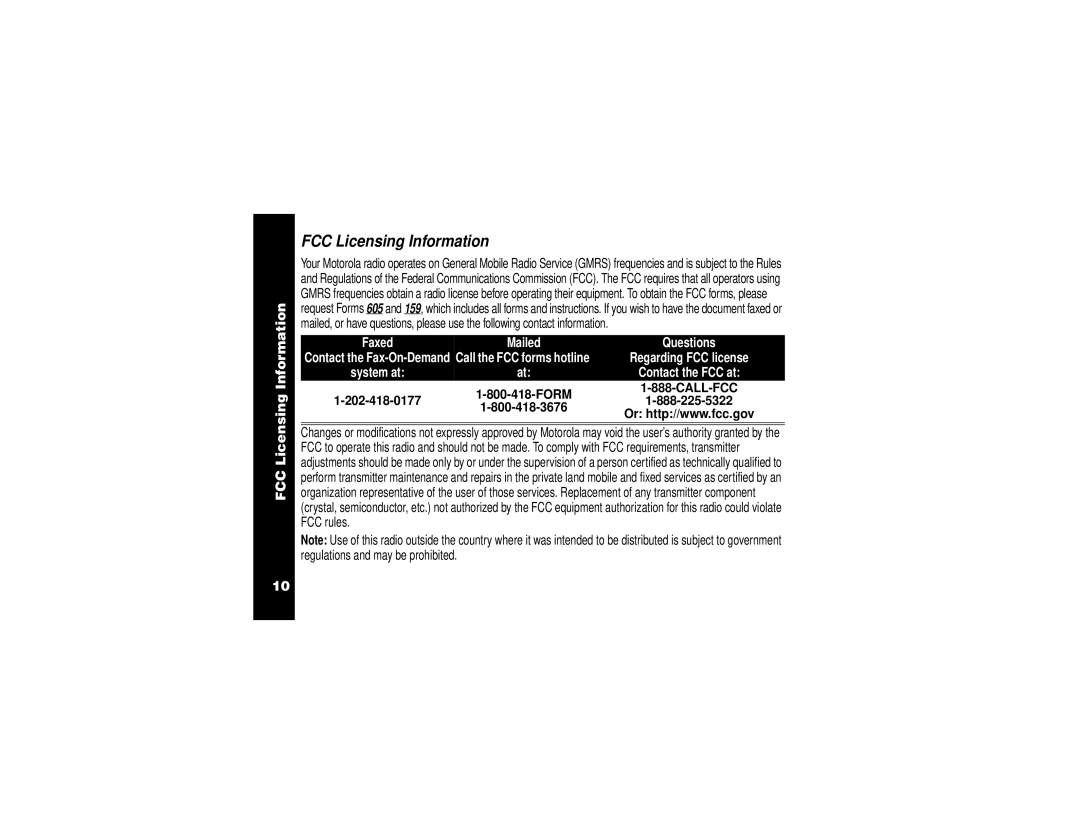 Motorola T5900, T5950, T5920 manual FCC Licensing Information 