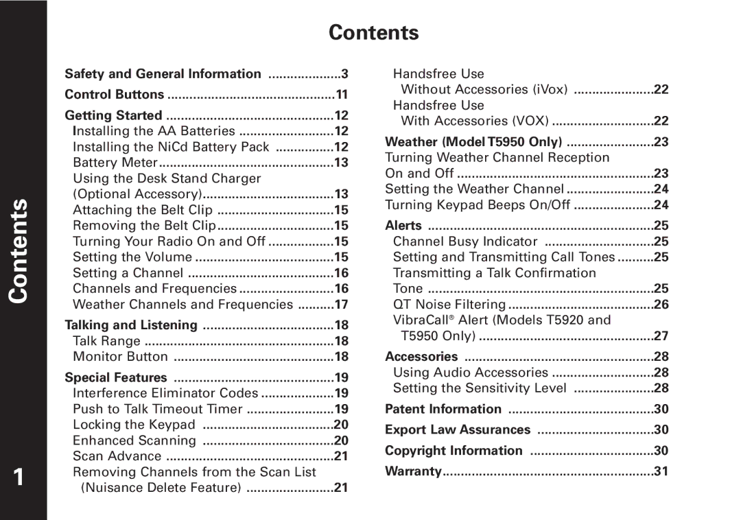 Motorola T5950 series manual Contents 