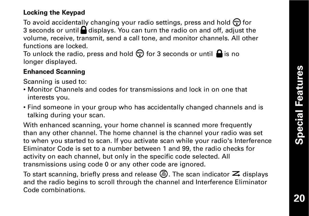 Motorola T5950 series manual Locking the Keypad, Enhanced Scanning 