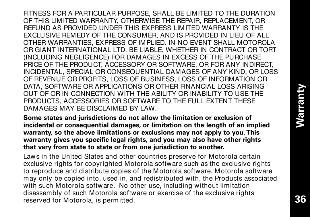 Motorola T5950 series manual Warranty 