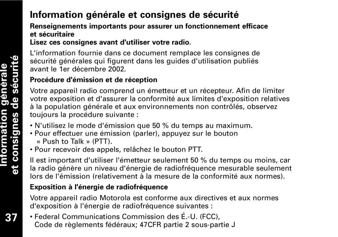 Motorola T5950 series manual Information générale et consignes de sécurité, Procédure démission et de réception 