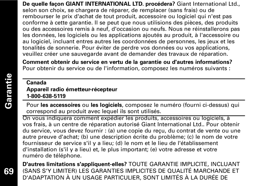 Motorola T5950 series manual Garantie 