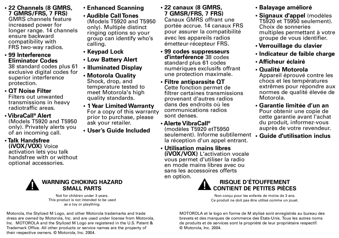 Motorola T5950 series manual GMSR/FRS, 7 FRS 