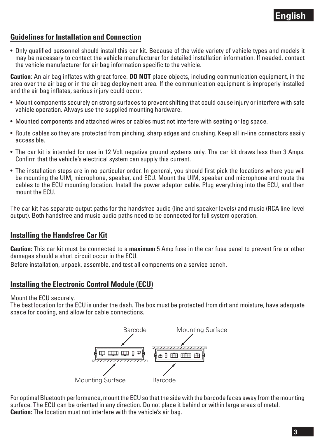 Motorola T605 manual Guidelines for Installation and Connection, Installing the Handsfree Car Kit 