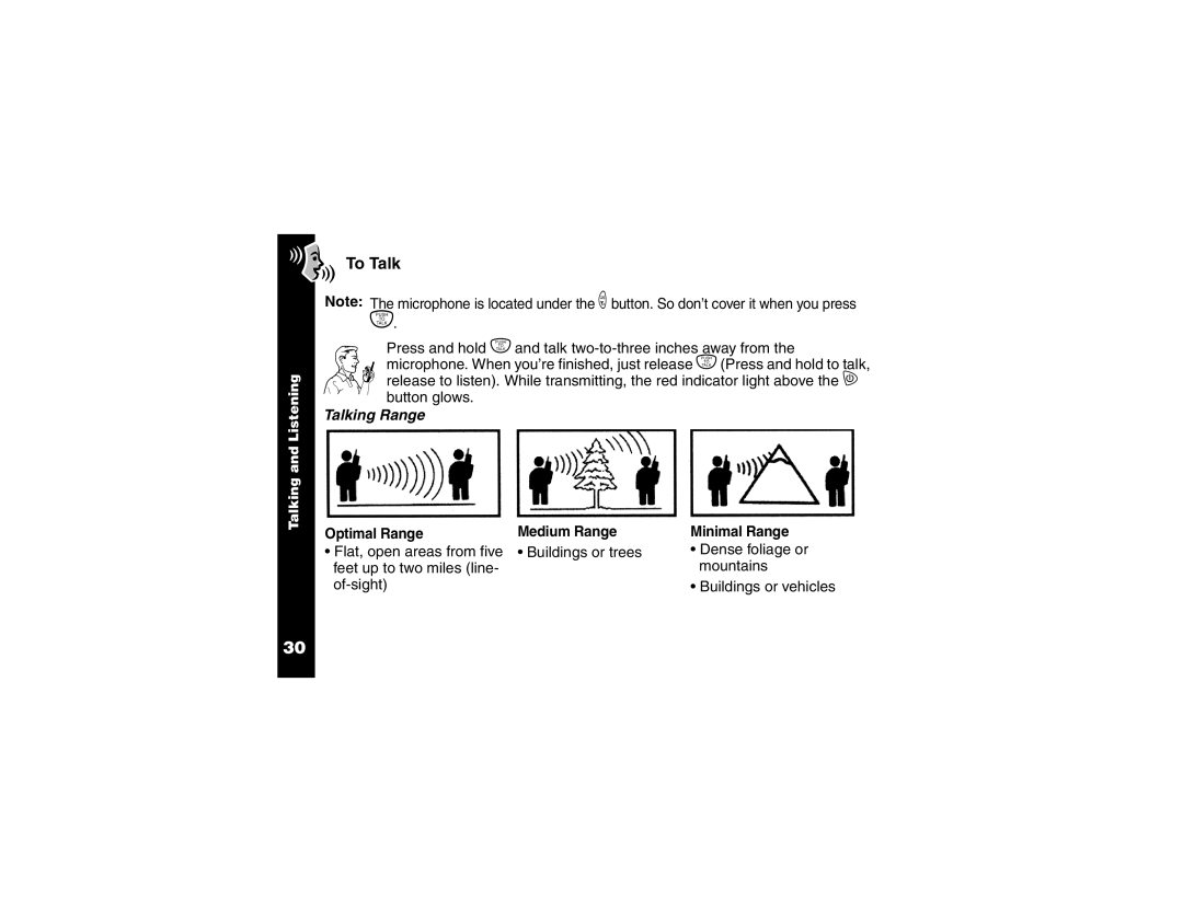 Motorola T6200, and T6220 manual To Talk, Talking Range, Optimal Range, Medium Range Minimal Range 