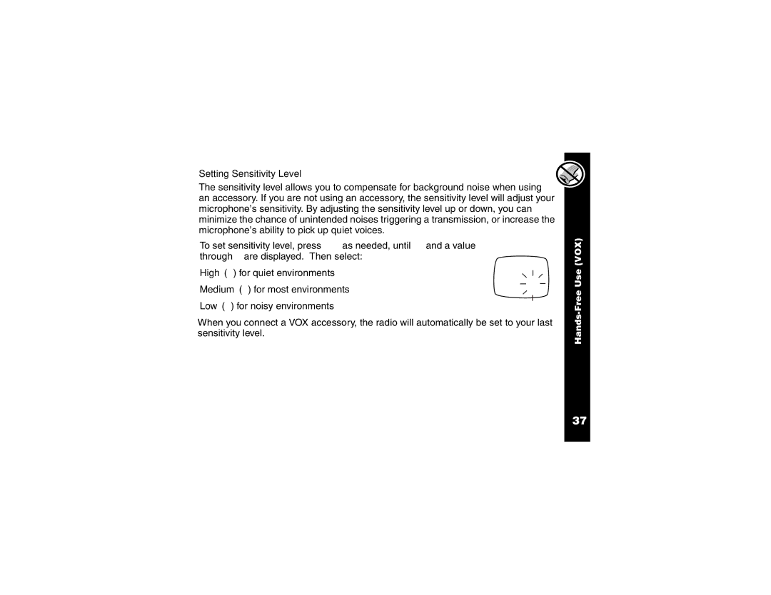 Motorola and T6220, T6200 manual Setting Sensitivity Level 