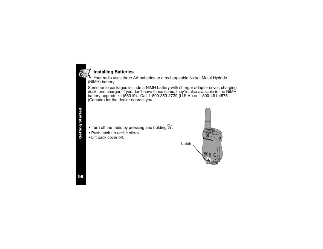 Motorola T6220, T6210 manual Installing Batteries 