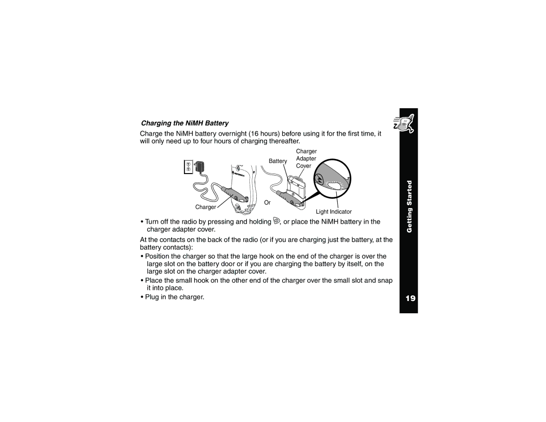 Motorola T6210, T6220 manual Charging the NiMH Battery 