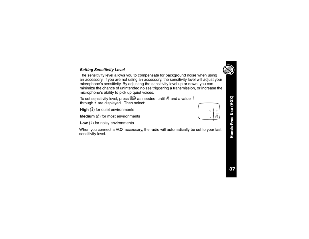 Motorola T6210, T6220 manual Setting Sensitivity Level 