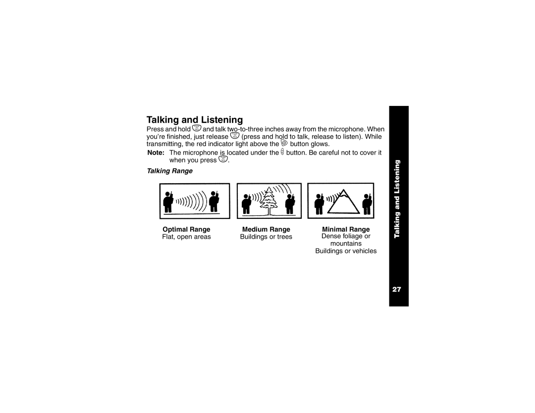 Motorola T6250 manual Talking and Listening, Talking Range, Optimal Range 