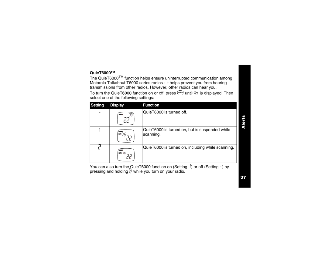 Motorola T6250 manual QuieT6000, Setting Display Function 