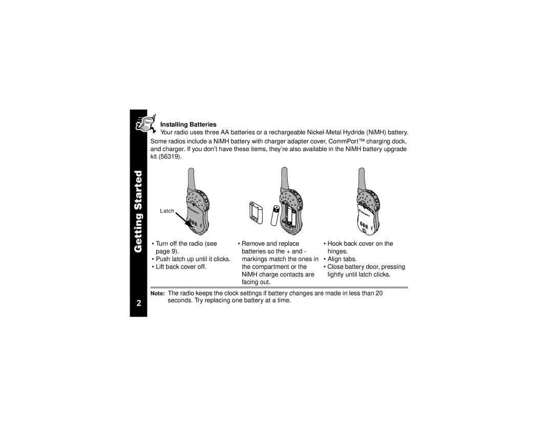 Motorola T6310, T6320, T6300 manual Installing Batteries 