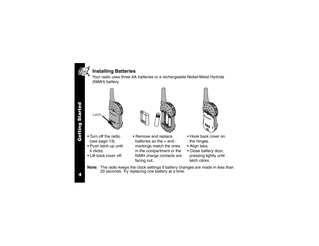 Motorola T6400 manual Installing Batteries 