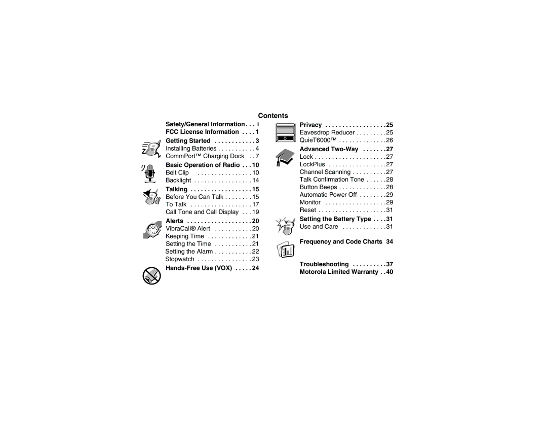 Motorola T6400 manual Contents 