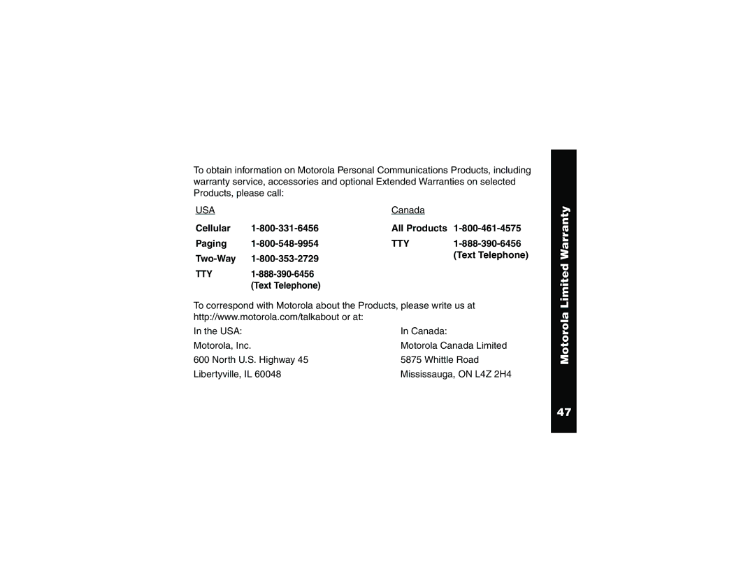 Motorola T6400 manual Usa 