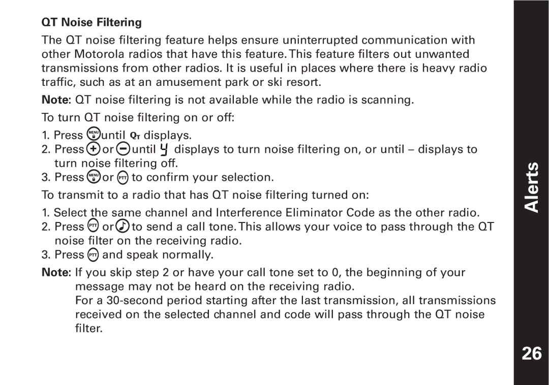 Motorola T6500 manual QT Noise Filtering 